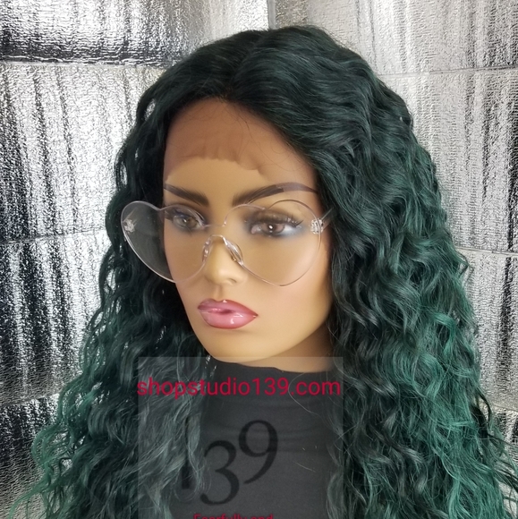 Sexy green waterwave dark roots  lace front wig - Picture 2 of 5